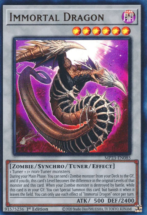 1st Edition, Dark, Dueling Heroes Collectors Tin - Mega Pack (25th Anniversary Edition), Synchro/Tuner/Effect Monster, Ultra Rare, Zombie Immortal Dragon [MP23-EN085] Ultra Rare - Trading Card World
