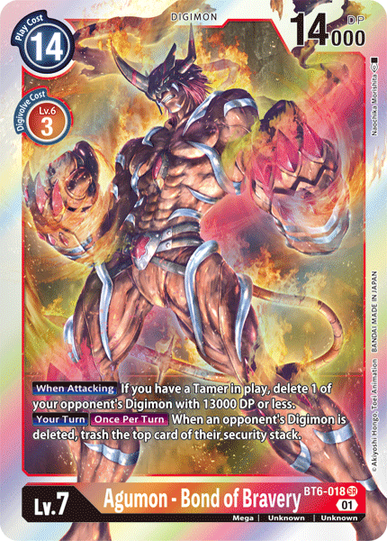 BT6-018, Digimon, Double Diamond, Mega, Red, Super Rare, Unknown Agumon - Bond of Bravery [BT6-018] [Double Diamond] - Trading Card World