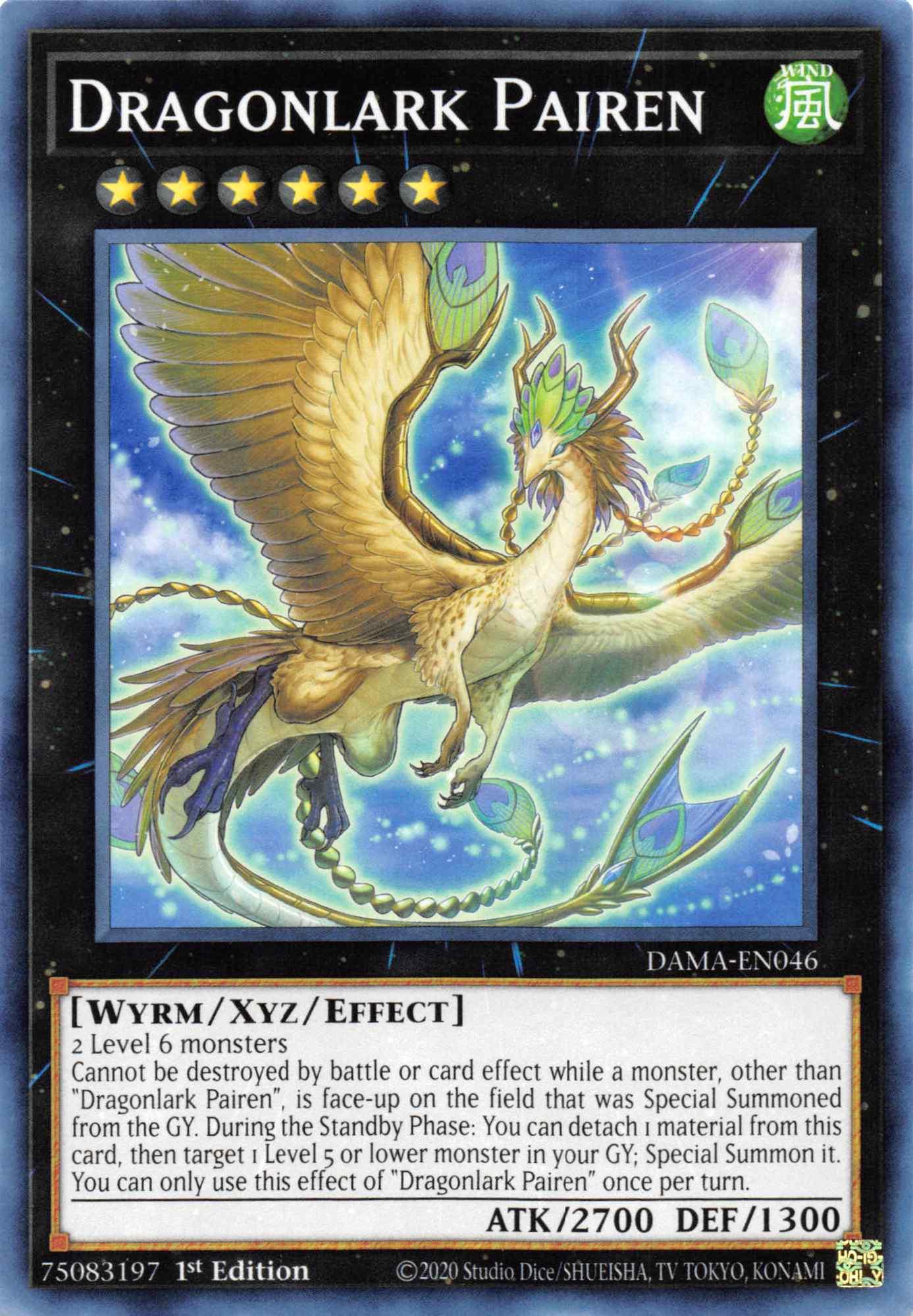 1st Edition, Common, Dawn of Majesty, Wind, Wyrm, Xyz/Effect Monster Dragonlark Pairen [DAMA-EN046] Common - Trading Card World
