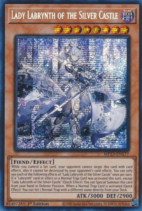 1st Edition, Dark, Dueling Heroes Collectors Tin - Mega Pack (25th Anniversary Edition), Effect Monster, Fiend, Prismatic Secret Rare Lady Labrynth of the Silver Castle [MP23-EN177] Prismatic Secret Rare - Trading Card World