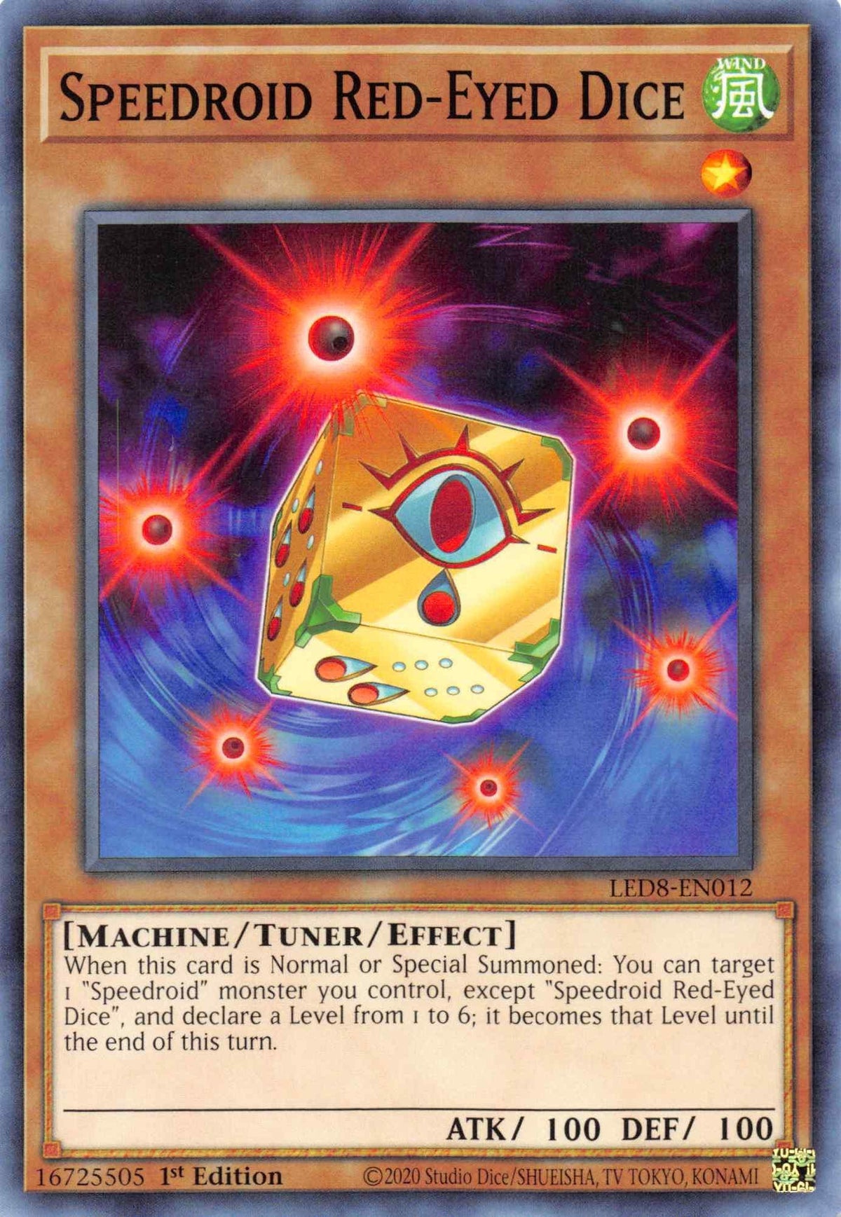 1st Edition, Common, Legendary Duelists: Synchro Storm, Machine, Tuner/Effect Monster, Wind Speedroid Red-Eyed Dice [LED8-EN012] Common - Trading Card World