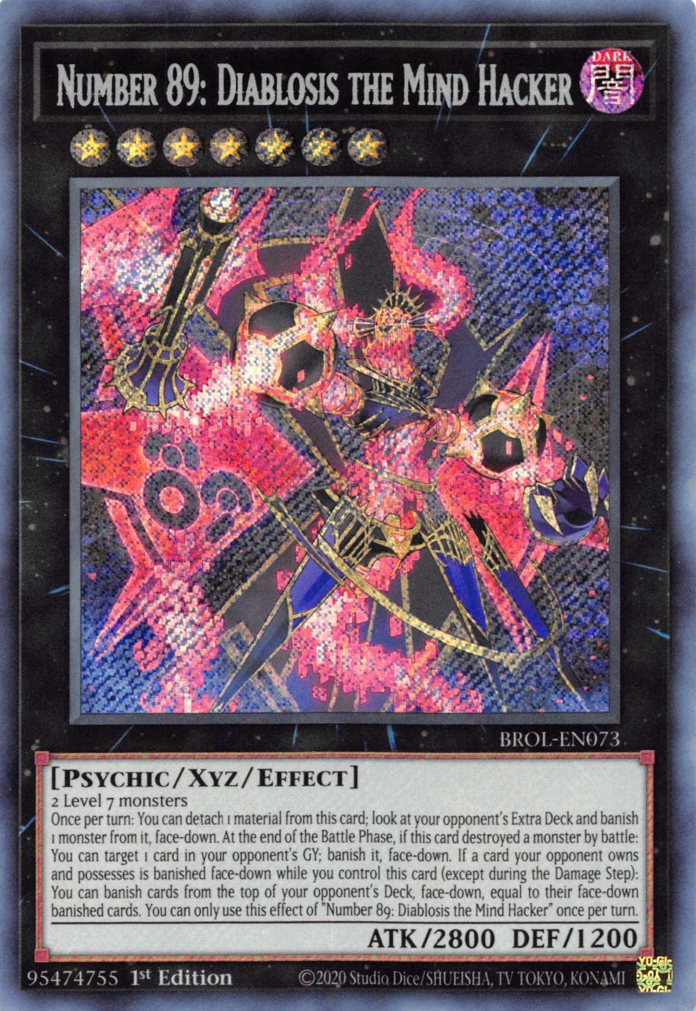 1st Edition, Brothers of Legend, Dark, Psychic, Secret Rare, Xyz/Effect Monster Number 89: Diablosis the Mind Hacker [BROL-EN073] Secret Rare - Trading Card World