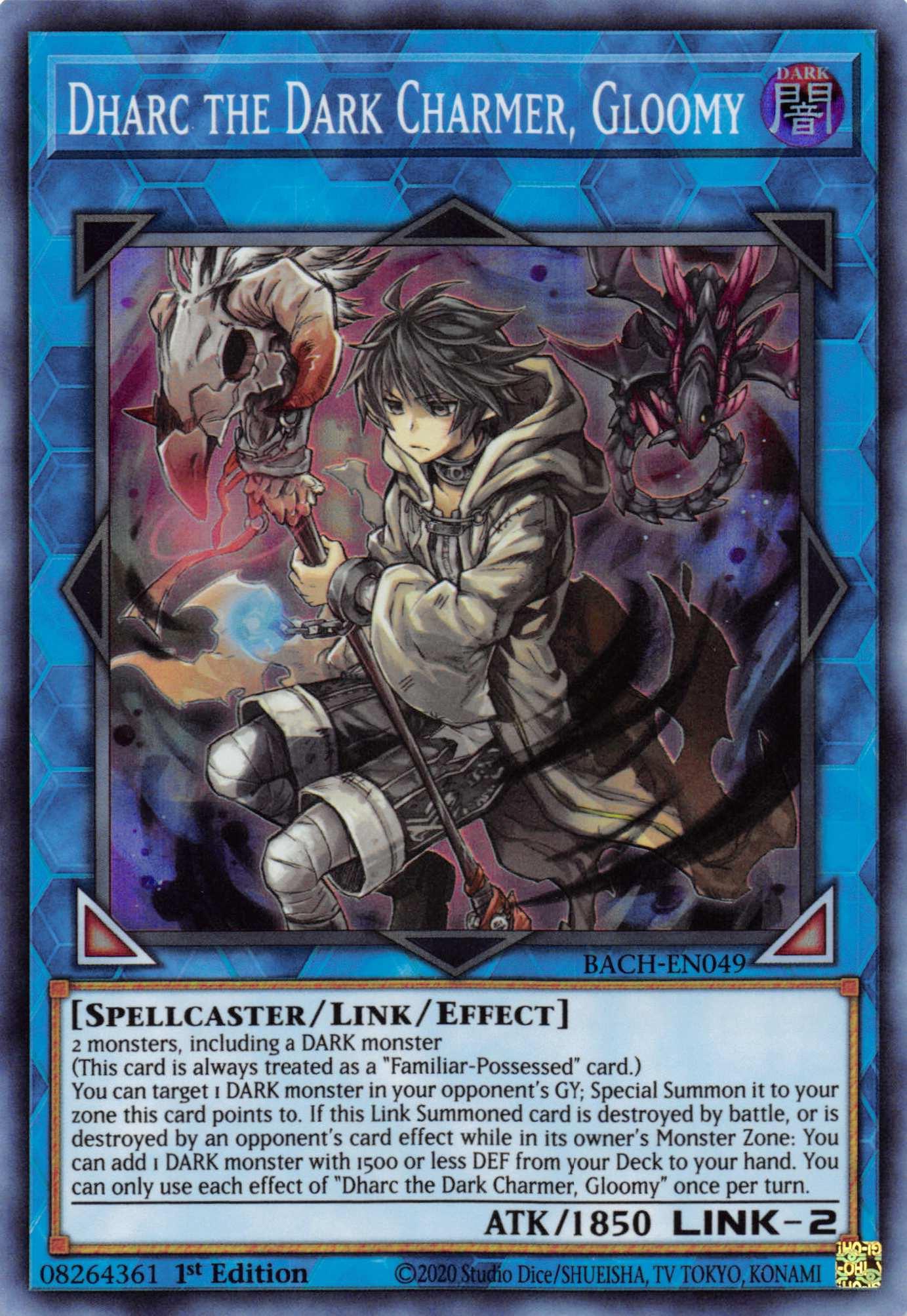 1st Edition, Battle of Chaos, Dark, Link/Effect Monster, Spellcaster, Super Rare Dharc the Dark Charmer, Gloomy [BACH-EN049] Super Rare - Trading Card World