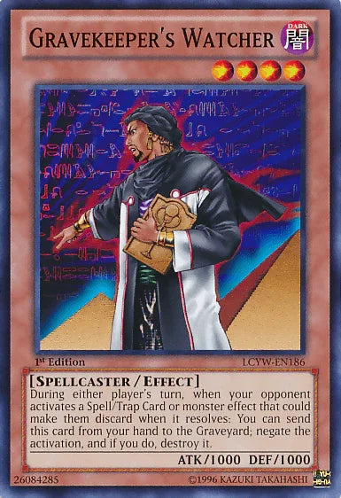 1st Edition, Common, Dark, Effect Monster, Legendary Collection 3: Yugi's World, Spellcaster, Unlimited Gravekeeper's Watcher [LCYW-EN186] Common - Trading Card World