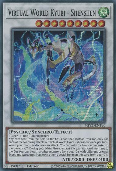 1st Edition, 2021 Tin of Ancient Battles, Psychic, Super Rare, Synchro/Effect Monster, Wind Virtual World Kyubi - Shenshen [MP21-EN186] Super Rare - Trading Card World