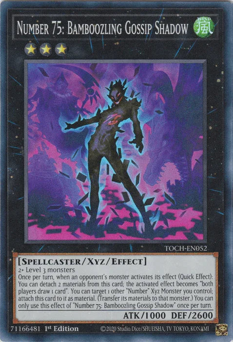 1st Edition, Spellcaster, Super Rare, Toon Chaos, Unlimited, Wind, Xyz/Effect Monster Number 75: Bamboozling Gossip Shadow [TOCH-EN052] Super Rare - Trading Card World