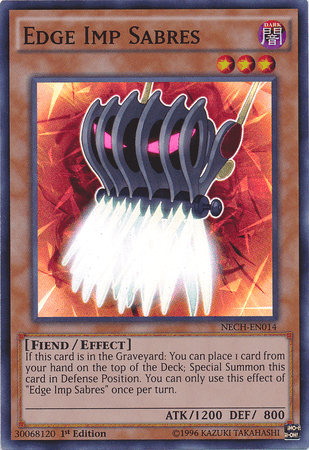 1st Edition, Dark, Effect Monster, Fiend, Super Rare, The New Challengers, Unlimited Edge Imp Sabres [NECH-EN014] Super Rare - Trading Card World