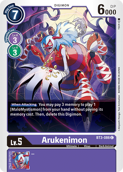 BT3-086, Common, Dark Animal, Digimon, Purple, Release Special Booster Ver.1.5, Ultimate, Virus Arukenimon [BT3-086] [Release Special Booster Ver.1.5] - Trading Card World