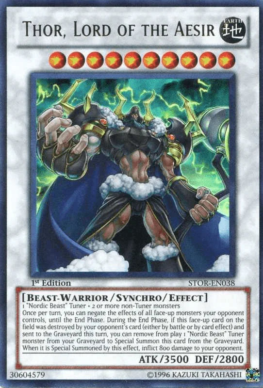 1st Edition, Beast-Warrior, Earth, Storm of Ragnarok, Synchro/Effect Monster, Ultra Rare, Unlimited Thor, Lord of the Aesir [STOR-EN038] Ultra Rare - Trading Card World