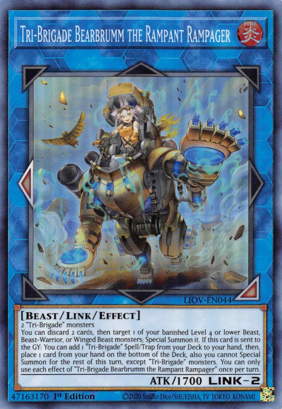 1st Edition, Beast, Fire, Lightning Overdrive, Link/Effect Monster, Super Rare Tri-Brigade Bearbrumm the Rampant Rampager [LIOV-EN044] Super Rare - Trading Card World