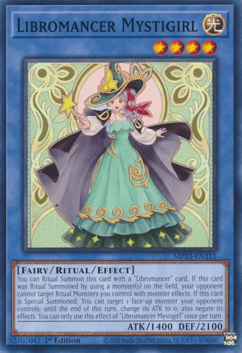 1st Edition, Common, Dueling Heroes Collectors Tin - Mega Pack (25th Anniversary Edition), Fairy, Light, Ritual/Effect Monster Libromancer Mystigirl [MP23-EN111] Common - Trading Card World