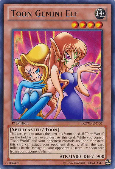 1st Edition, Earth, Legendary Collection 3: Yugi's World, Rare, Spellcaster, Toon Monster, Unlimited Toon Gemini Elf [LCYW-EN107] Rare - Trading Card World