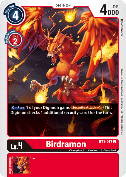 BT1-017, Champion, Digimon, Giant Bird, Red, Release Special Booster Ver.1.0, Uncommon, Vaccine Birdramon [BT1-017] [Release Special Booster Ver.1.0] - Trading Card World