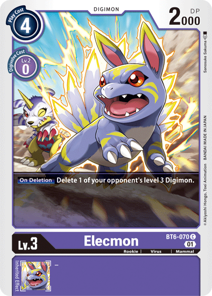 BT6-070, Common, Digimon, Double Diamond, Mammal, Purple, Rookie, Virus Elecmon [BT6-070] [Double Diamond] - Trading Card World