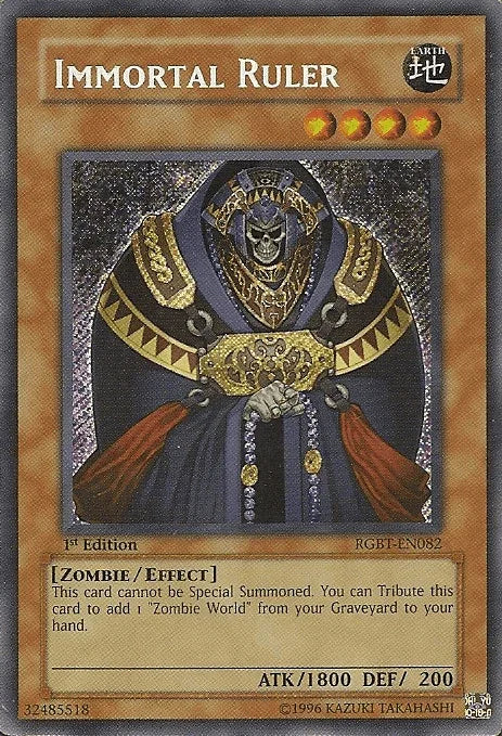 1st Edition, Earth, Effect Monster, Raging Battle, Secret Rare, Unlimited, Zombie Immortal Ruler [RGBT-EN082] Secret Rare - Trading Card World