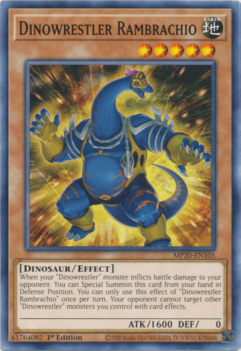 1st Edition, 2020 Tin of Lost Memories, Common, Dinosaur, Earth, Effect Monster Dinowrestler Rambrachio [MP20-EN105] Common - Trading Card World