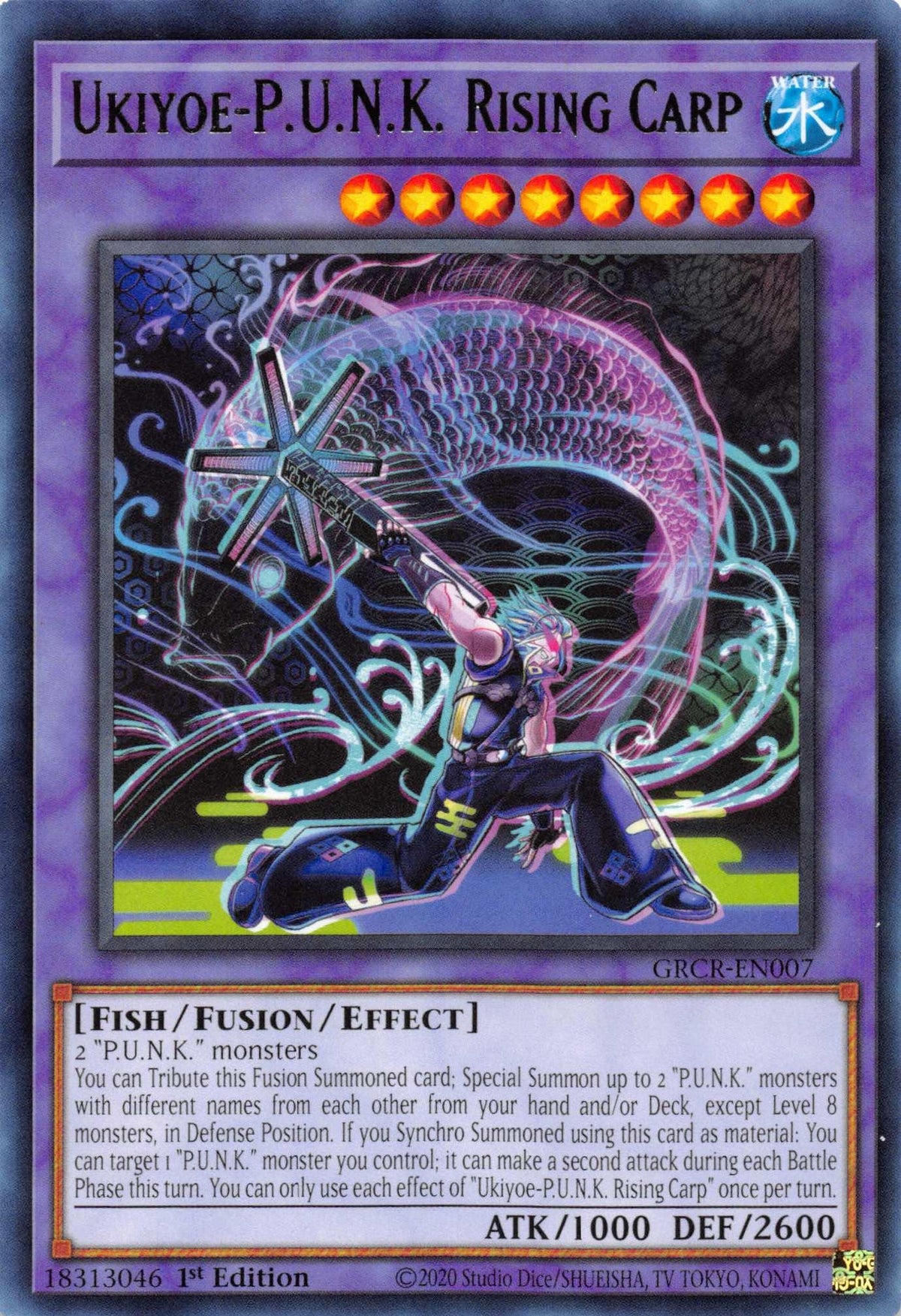 1st Edition, Fish, Fusion/Effect Monster, Rare, The Grand Creators, Water Ukiyoe-P.U.N.K. Rising Carp [GRCR-EN007] Rare - Trading Card World