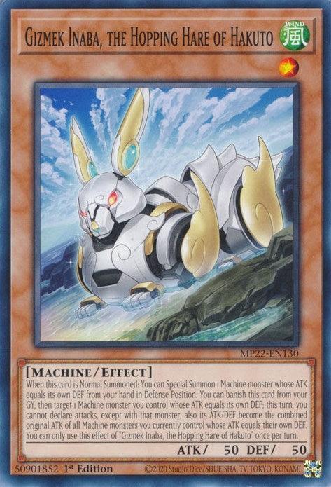 1st Edition, 2022 Tin of the Pharaoh's Gods, Common, Effect Monster, Machine, Wind Gizmek Inaba, the Hopping Hare of Hakuto [MP22-EN130] Common - Trading Card World