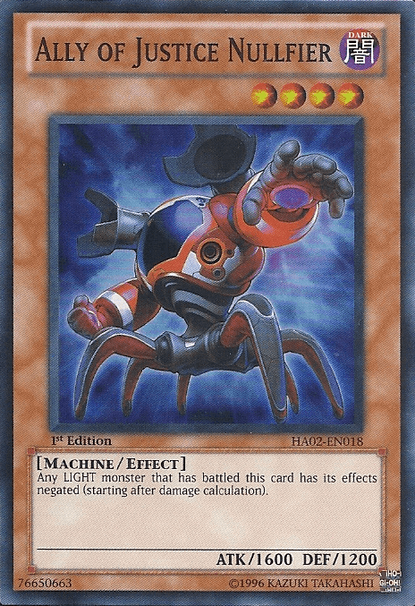 1st Edition, Dark, Effect Monster, Hidden Arsenal 2, Machine, Super Rare, Unlimited Ally of Justice Nullfier [HA02-EN018] Super Rare - Trading Card World