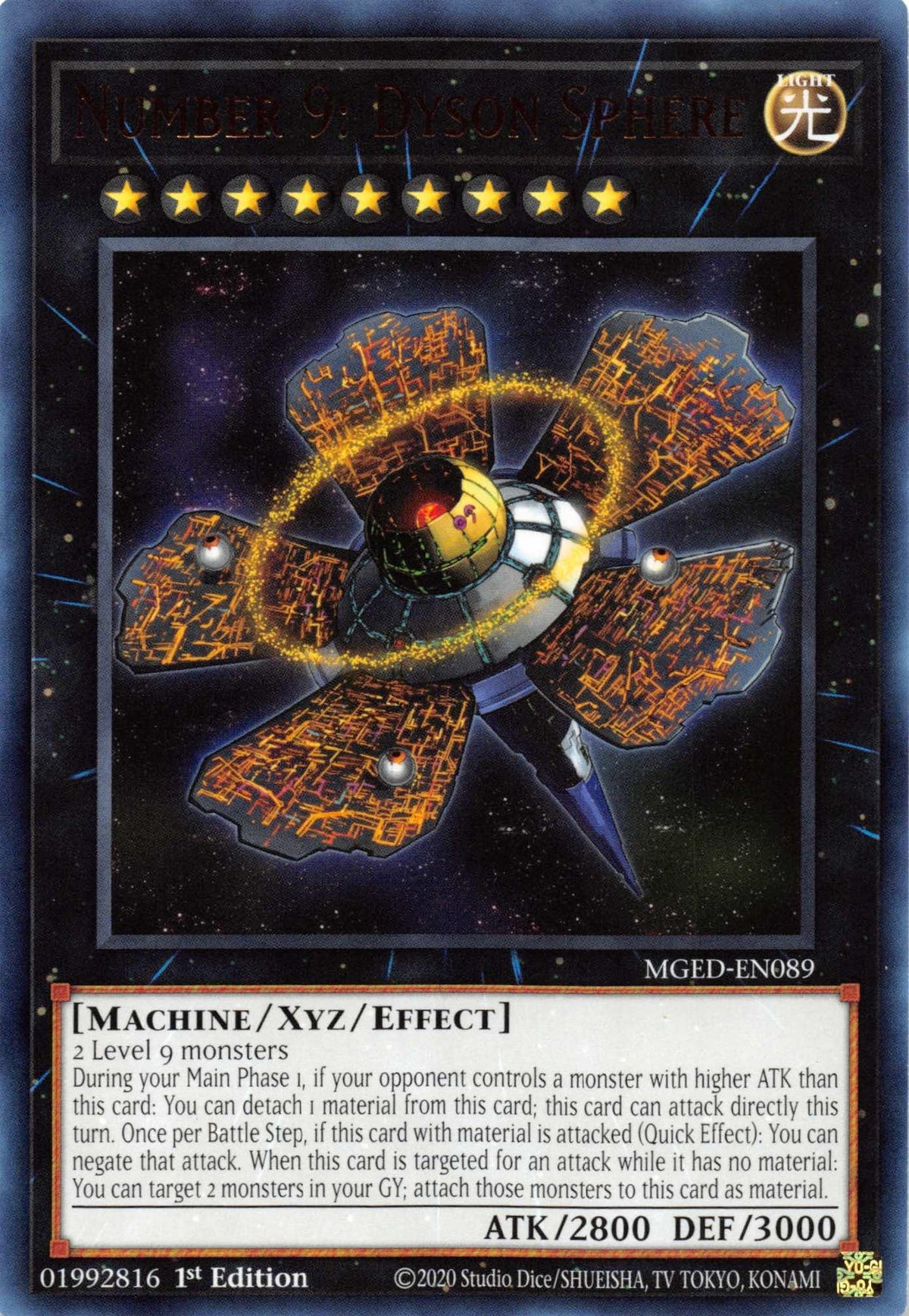 1st Edition, Light, Machine, Maximum Gold: El Dorado, Rare, Xyz/Effect Monster Number 9: Dyson Sphere [MGED-EN089] Rare - Trading Card World