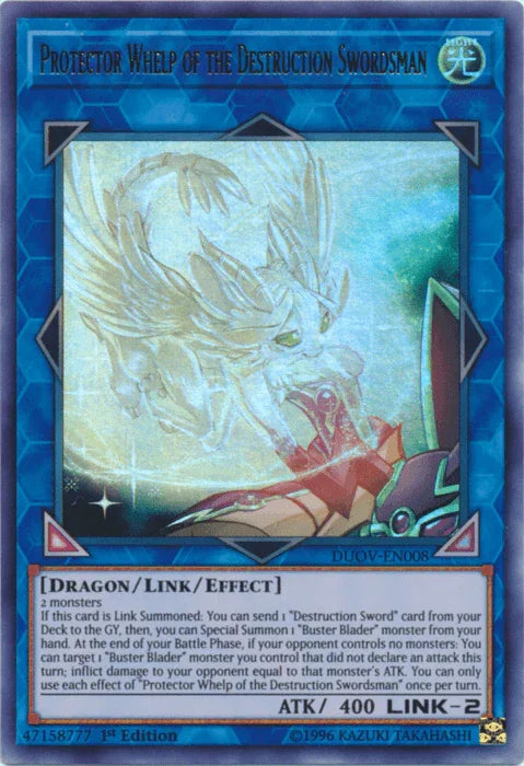 1st Edition, Dragon, Duel Overload, Light, Link/Effect Monster, Ultra Rare Protector Whelp of the Destruction Swordsman [DUOV-EN008] Ultra Rare - Trading Card World