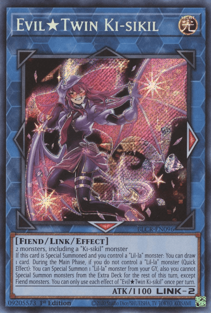 1st Edition, Battles of Legend: Crystal Revenge, Fiend, Light, Link/Effect Monster, Secret Rare Evil Twin Ki-sikil [BLCR-EN096] Secret Rare - Trading Card World