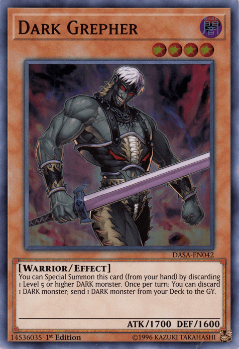 1st Edition, Dark, Dark Saviors, Effect Monster, Super Rare, Unlimited, Warrior Dark Grepher [DASA-EN042] Super Rare - Trading Card World