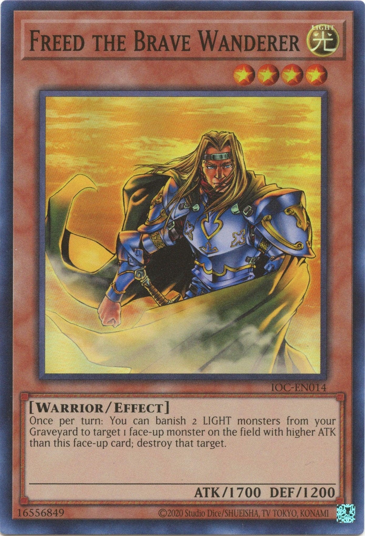Effect Monster, Invasion of Chaos (25th Anniversary Edition), Light, Super Rare, Unlimited, Warrior Freed the Brave Wanderer (25th Anniversary) [IOC-EN014] Super Rare - Trading Card World