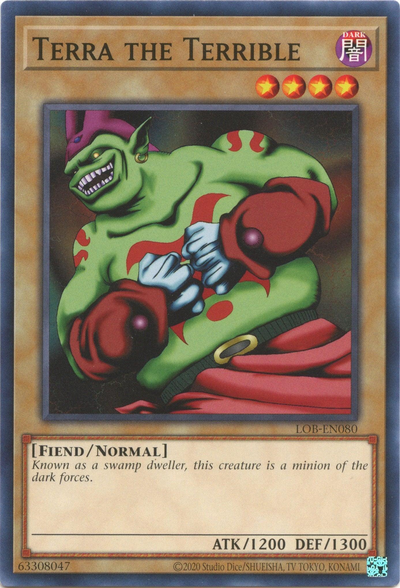 Common, Dark, Fiend, Legend of Blue Eyes White Dragon (25th Anniversary Edition), Normal Monster, Unlimited Terra the Terrible (25th Anniversary) [LOB-EN080] Common - Trading Card World