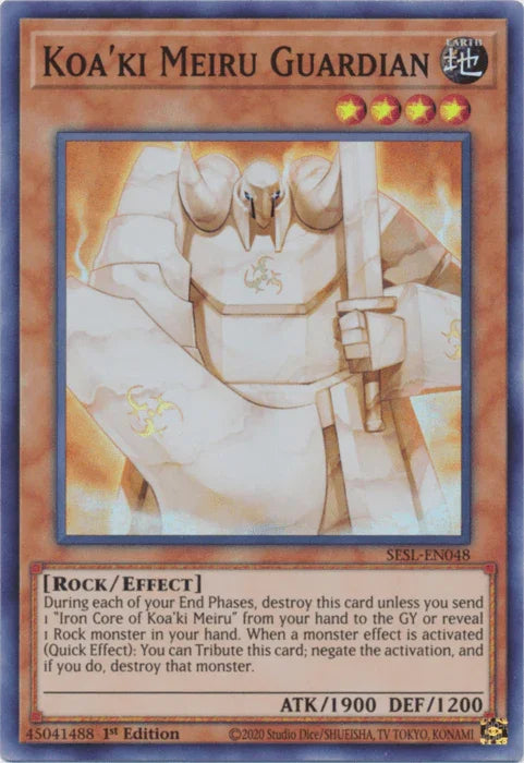 1st Edition, Earth, Effect Monster, Rock, Secret Slayers, Super Rare Koa'ki Meiru Guardian [SESL-EN048] Super Rare - Trading Card World
