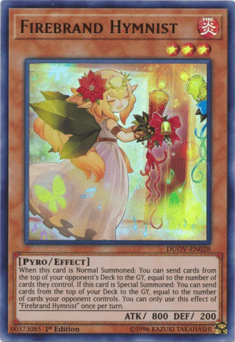 1st Edition, Duel Overload, Effect Monster, Fire, Pyro, Ultra Rare Firebrand Hymnist [DUOV-EN028] Ultra Rare - Trading Card World