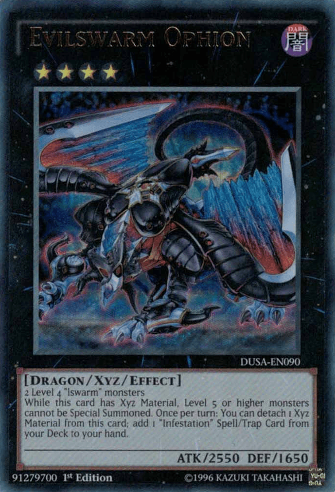 1st Edition, Dark, Dragon, Duelist Saga, Ultra Rare, Xyz/Effect Monster Evilswarm Ophion [DUSA-EN090] Ultra Rare - Trading Card World