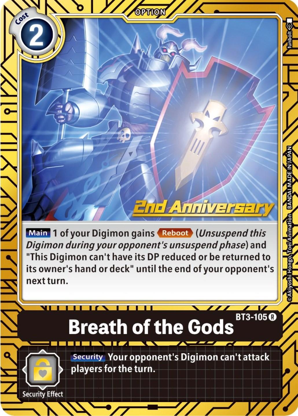Black, BT3-105, Option, Rare, Release Special Booster Promos Breath of the Gods [BT3-105] (2nd Anniversary Card Set) [Release Special Booster Promos] - Trading Card World
