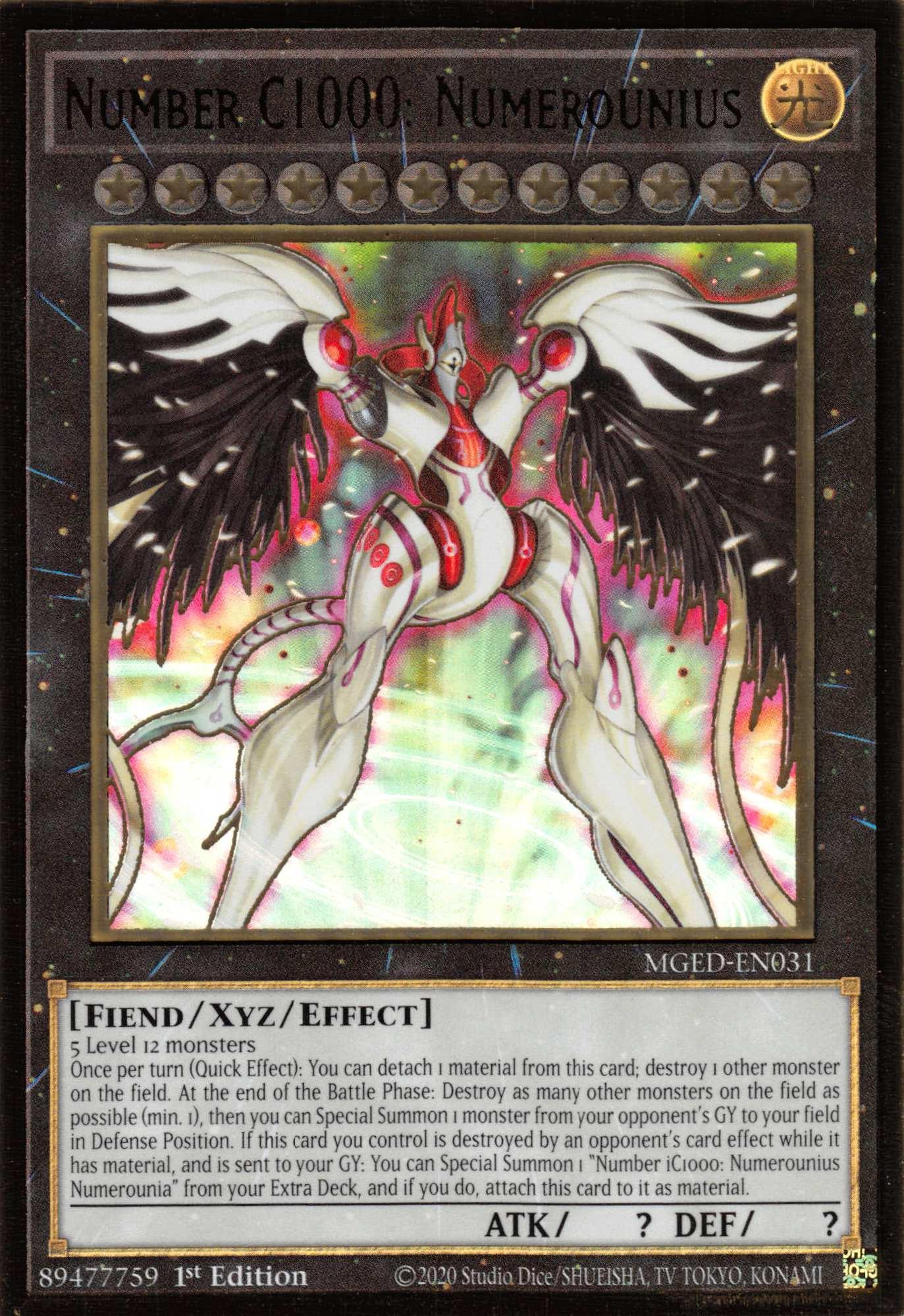 1st Edition, Fiend, Gold Rare, Light, Maximum Gold: El Dorado, Xyz/Effect Monster Number C1000: Numerounius [MGED-EN031] Gold Rare - Trading Card World