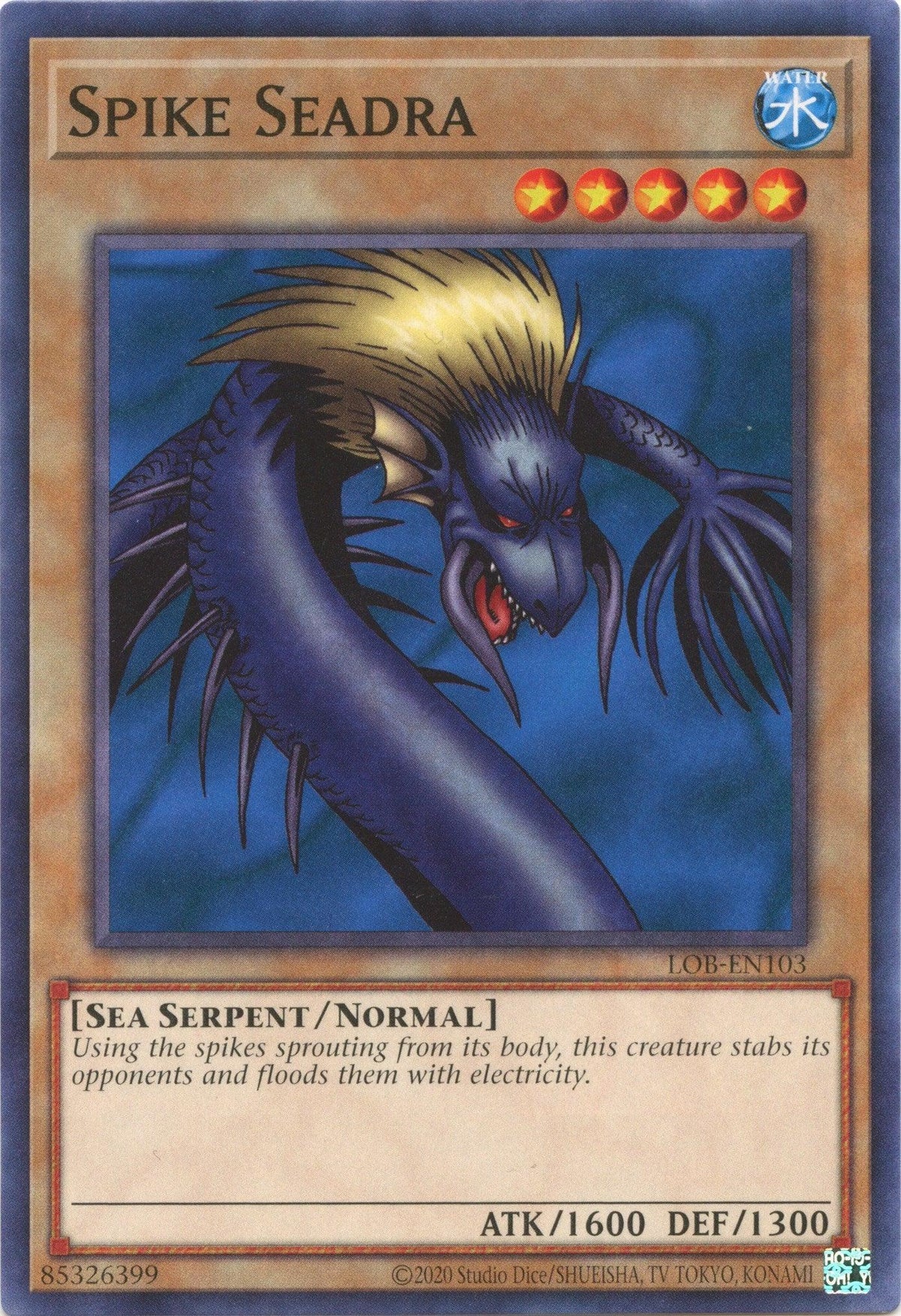 Common, Legend of Blue Eyes White Dragon (25th Anniversary Edition), Normal Monster, Sea Serpent, Unlimited, Water Spike Seadra (25th Anniversary) [LOB-EN103] Common - Trading Card World