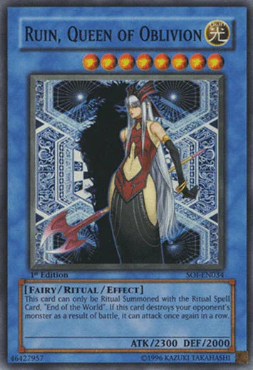 1st Edition, Fairy, Light, Ritual/Effect Monster, Shadow of Infinity, Super Rare, Unlimited Ruin, Queen of Oblivion [SOI-EN034] Super Rare - Trading Card World