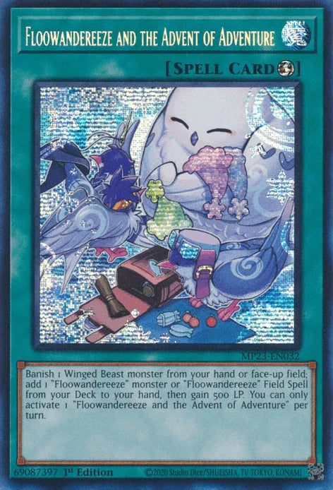 1st Edition, Dueling Heroes Collectors Tin - Mega Pack (25th Anniversary Edition), Prismatic Secret Rare, Quick-Play Spell, Spell Floowandereeze and the Advent of Adventure [MP23-EN032] Prismatic Secret Rare - Trading Card World