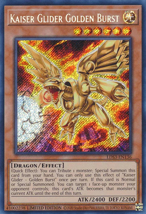 Dragon, Effect Monster, Legendary Duelists: Season 3, Light, Limited, Secret Rare Kaiser Glider Golden Burst [LDS3-EN136] Secret Rare - Trading Card World