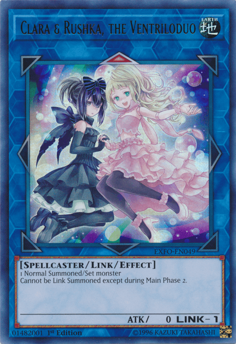 1st Edition, Earth, Extreme Force, Link/Effect Monster, Spellcaster, Ultra Rare, Unlimited Clara & Rushka, the Ventriloduo [EXFO-EN049] Ultra Rare - Trading Card World