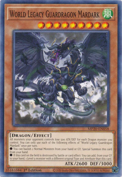 1st Edition, 2020 Tin of Lost Memories, Common, Dragon, Effect Monster, Wind World Legacy Guardragon Mardark [MP20-EN058] Common - Trading Card World