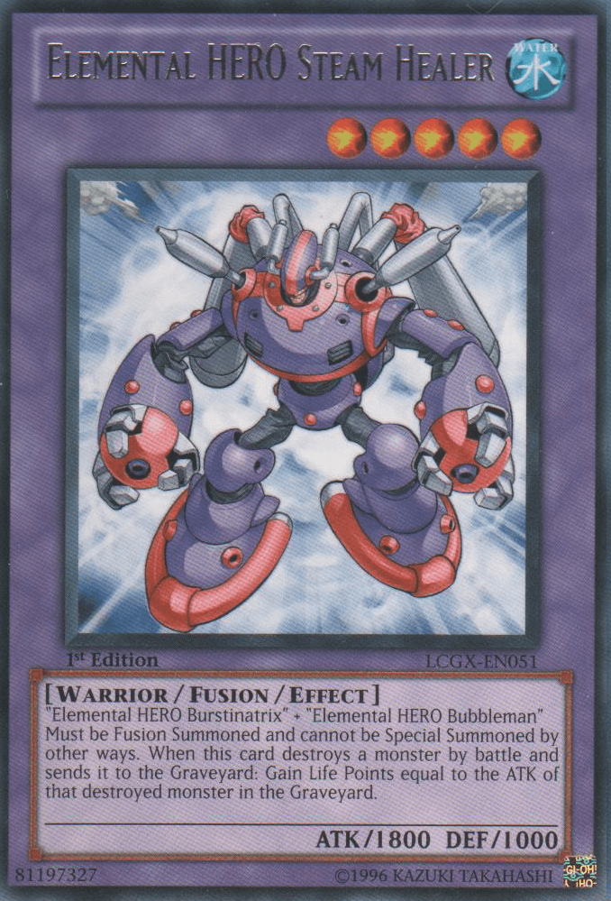 1st Edition, Fusion/Effect Monster, Legendary Collection 2, Rare, Unlimited, Warrior, Water Elemental HERO Steam Healer [LCGX-EN051] Rare - Trading Card World