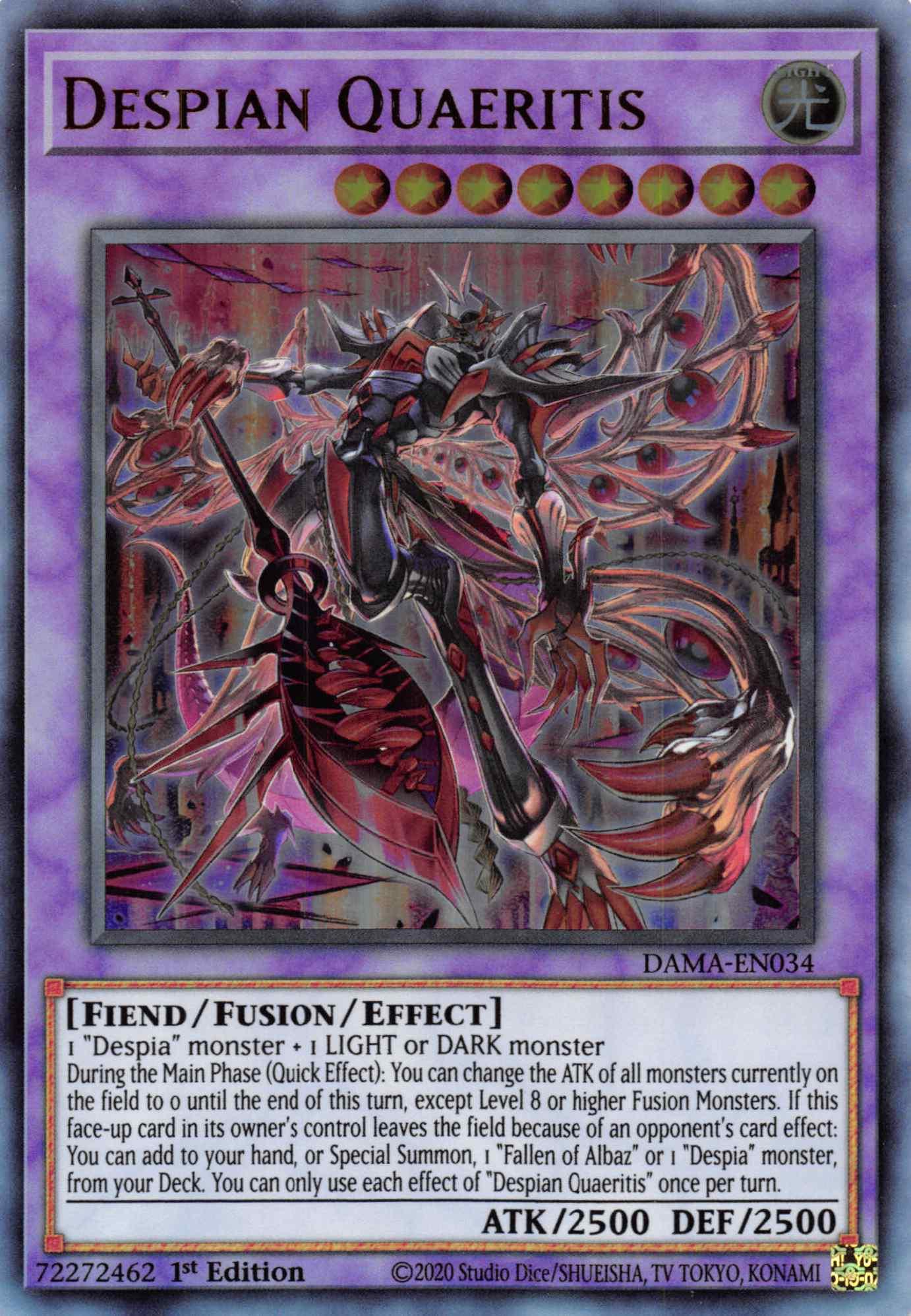 1st Edition, Dawn of Majesty, Fiend, Fusion/Effect Monster, Light, Ultra Rare Despian Quaeritis [DAMA-EN034] Ultra Rare - Trading Card World