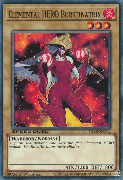 1st Edition, Common, Fire, Normal Monster, Speed Duel GX: Midterm Paradox, Warrior Elemental HERO Burstinatrix [SGX2-ENA02] Common - Trading Card World