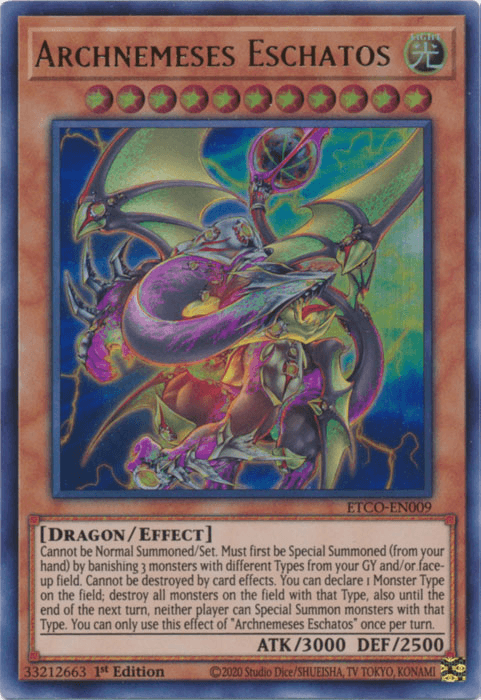 1st Edition, Dragon, Effect Monster, Eternity Code, Light, Ultra Rare Archnemeses Eschatos [ETCO-EN009] Ultra Rare - Trading Card World