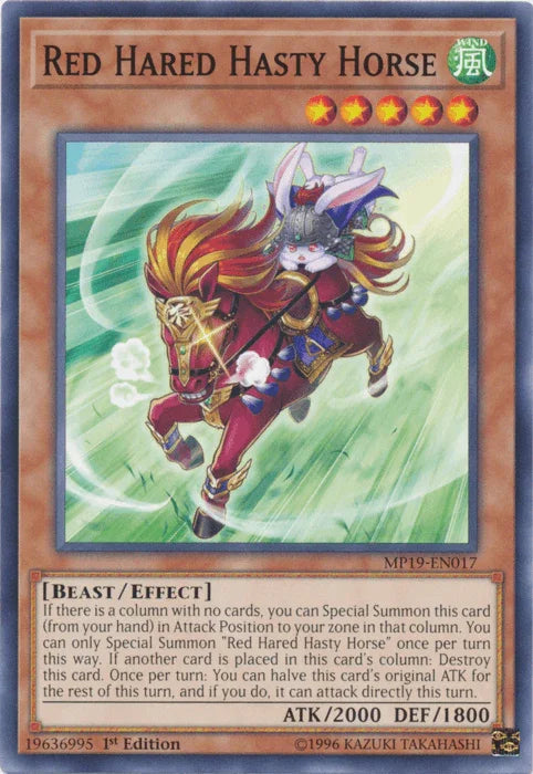 1st Edition, 2019 Gold Sarcophagus Tin Mega Pack, Beast, Common, Effect Monster, Unlimited, Wind Red Hared Hasty Horse [MP19-EN017] Common - Trading Card World