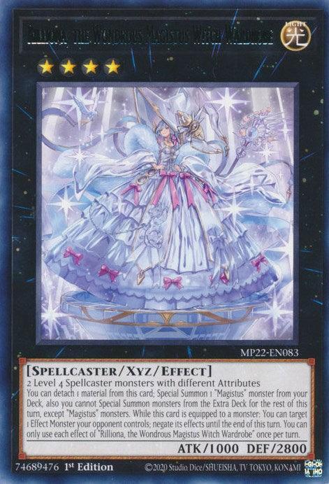 1st Edition, 2022 Tin of the Pharaoh's Gods, Light, Rare, Spellcaster, Xyz/Effect Monster Rilliona, the Wondrous Magistus Witch Wardrobe [MP22-EN083] Rare - Trading Card World
