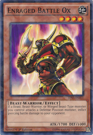 1st Edition, Battle Pack 3: Monster League, Beast-Warrior, Earth, Effect Monster, Shatterfoil Rare Enraged Battle Ox [BP03-EN011] Shatterfoil Rare - Trading Card World