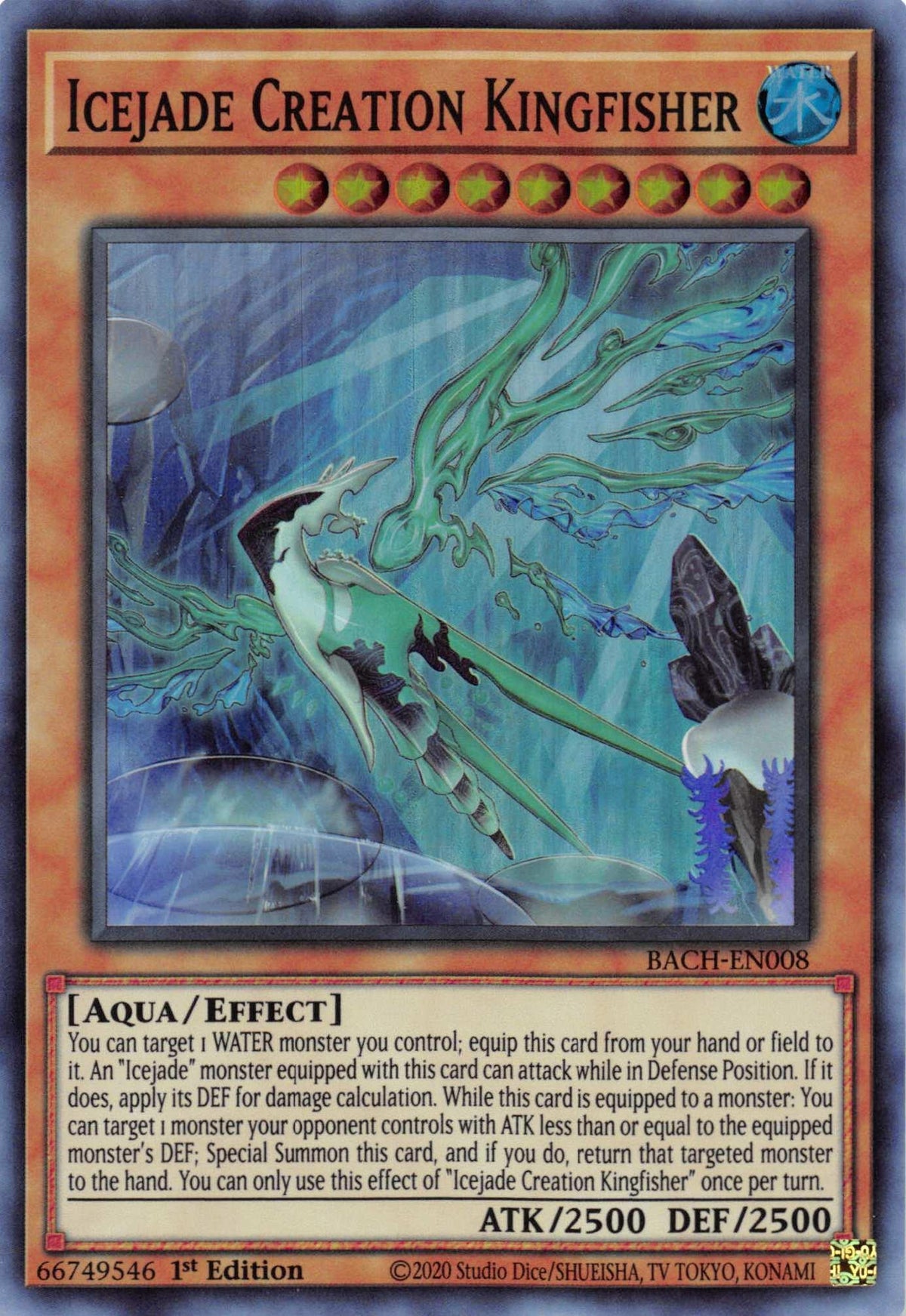 1st Edition, Aqua, Battle of Chaos, Effect Monster, Super Rare, Water Icejade Creation Kingfisher [BACH-EN008] Super Rare - Trading Card World