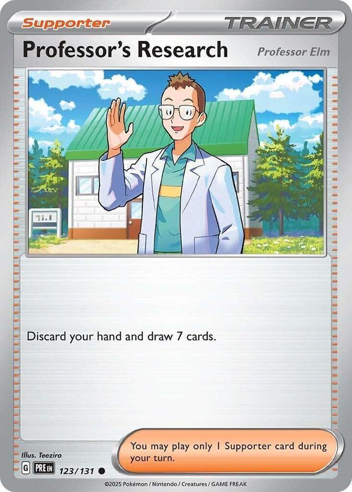 123, Common, Normal, Reverse Holofoil, Scarlet & Violet: Prismatic Evolutions, Supporter Professor's Research (123/131) [Professor Elm] [Scarlet & Violet: Prismatic Evolutions] - Trading Card World