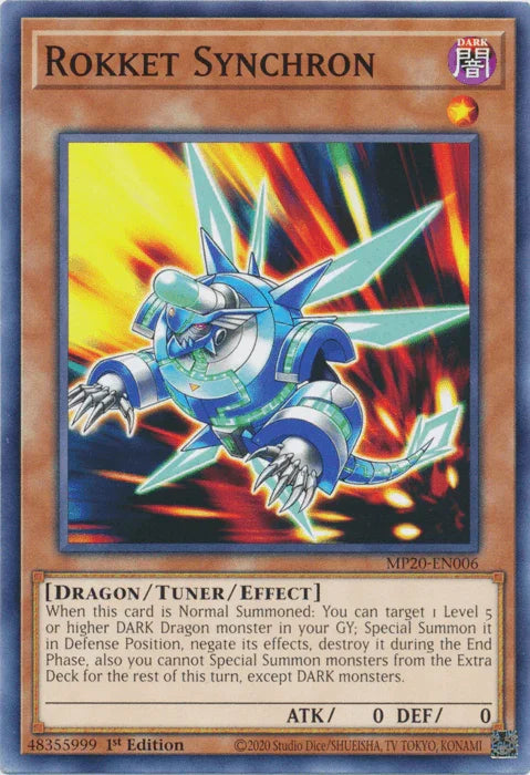 1st Edition, 2020 Tin of Lost Memories, Common, Dark, Dragon, Tuner/Effect Monster Rokket Synchron [MP20-EN006] Common - Trading Card World